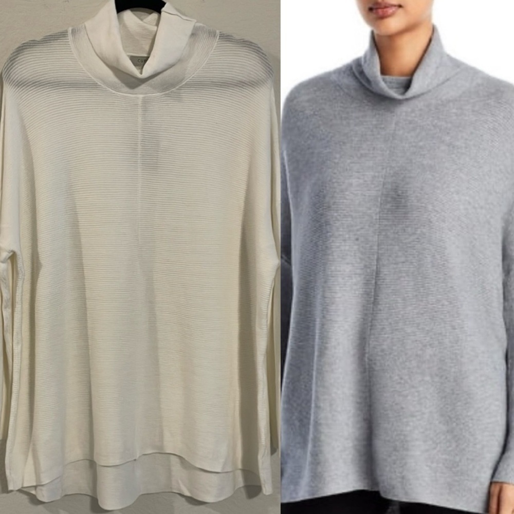 Cupio Women's Turtleneck Sweater Large White Oversized Longline Comfy Classic